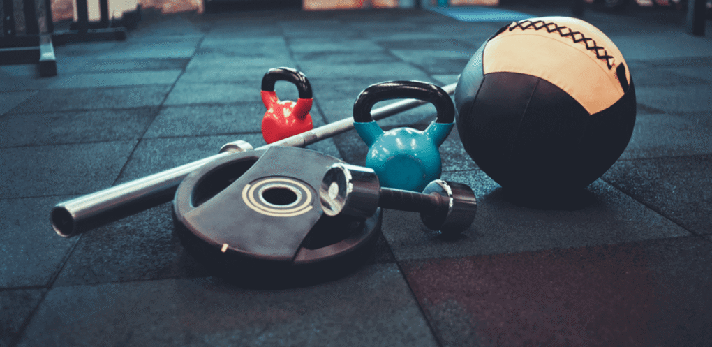 Kettlebells, medicine ball and weight plates